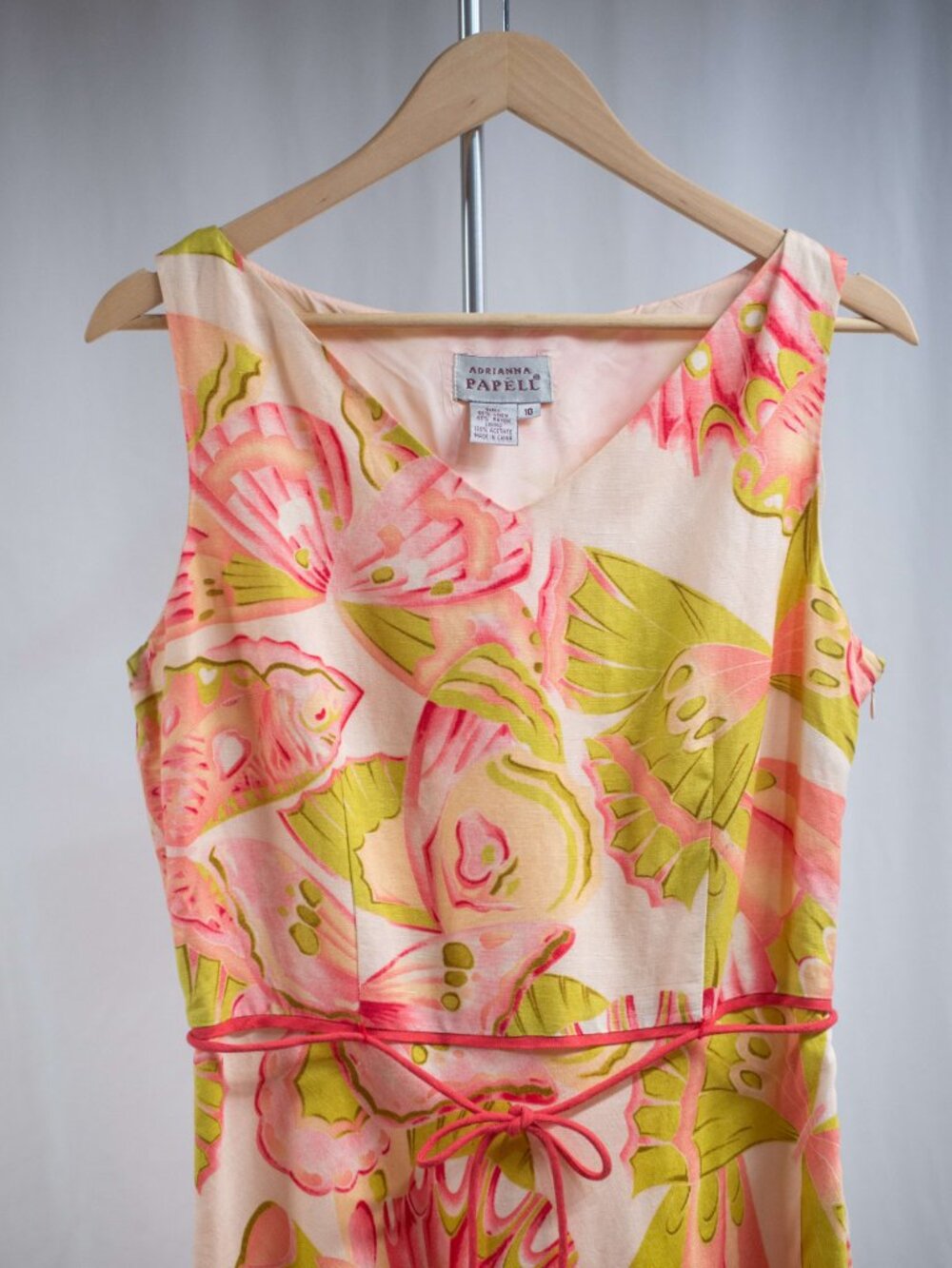 Adrianna Papell Linen Blend Butterfly Cocktail Midi Dress - Picture 2 of 7